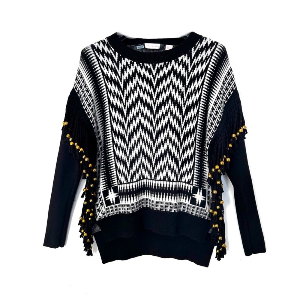 Sass & Bide beaded fringe wool and cashmere high low sweater